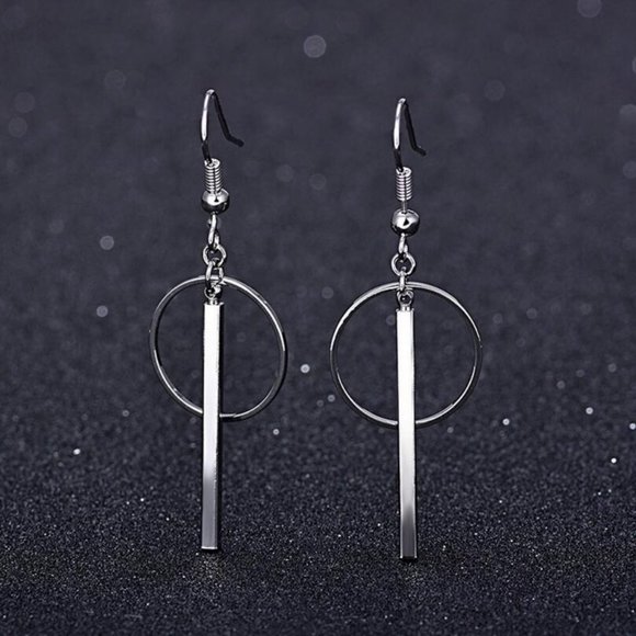 NEW 925 Sterling Silver Bar Circle Earrings - Picture 3 of 6